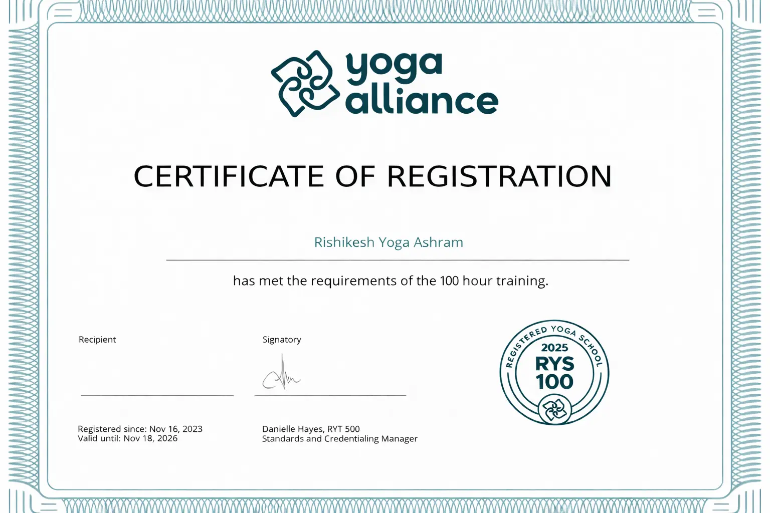 RYS 200 Certificate